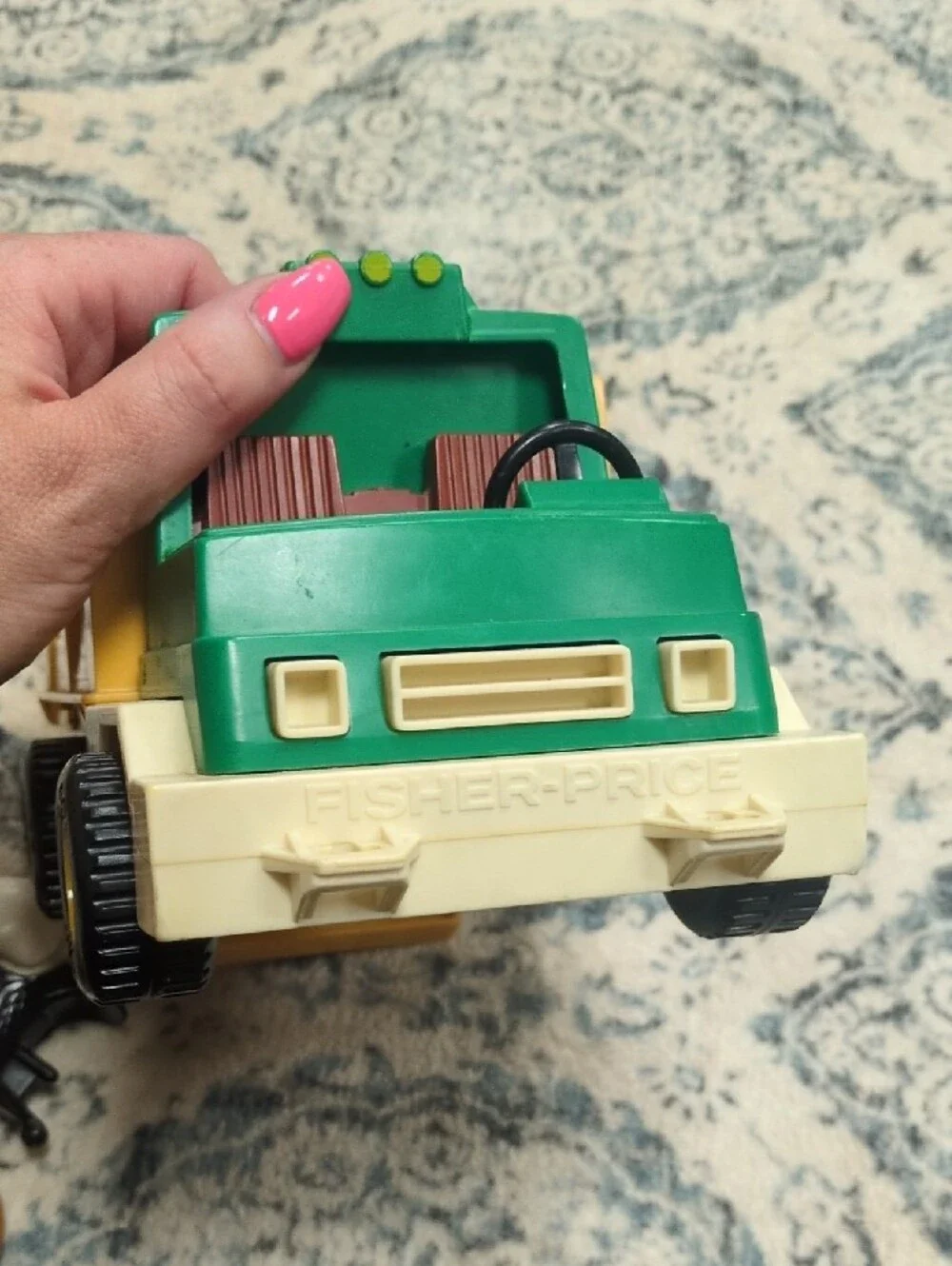 1979 Fisher-Price Husky Helper Green and Yellow Farm Truck with Cowboy and Horse